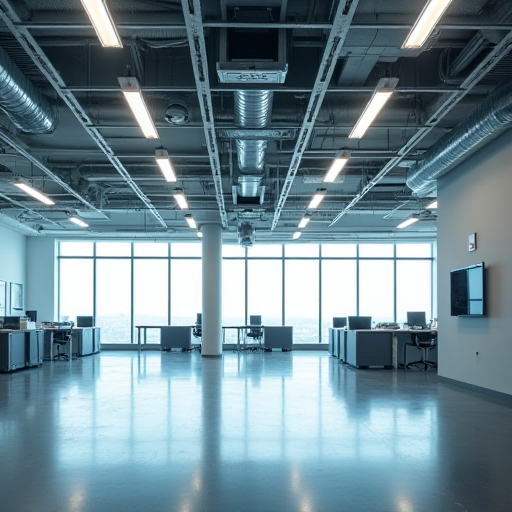 Geniş bir ofis alanında uygun hava akışı dağılımı.