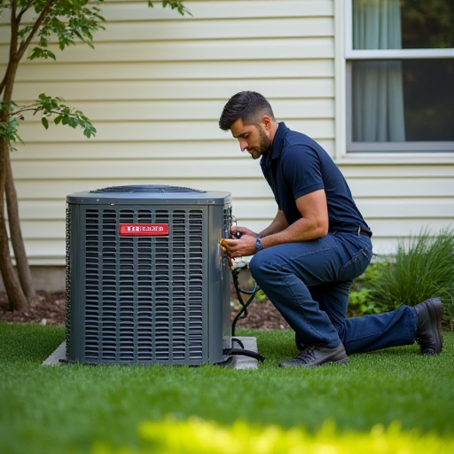 Teknisyen, klima kondenser bobinlerini temizliyor.