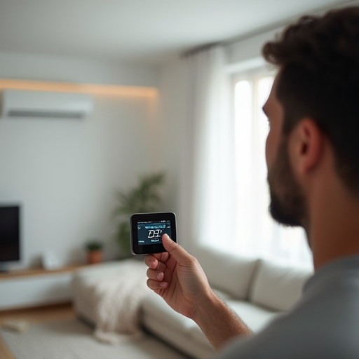 Programlanabilir bir termostat kullanan bir kişi.