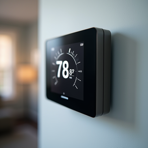 Duvara monte edilmiş dijital bir termostatın yakın çekim fotoğrafı.