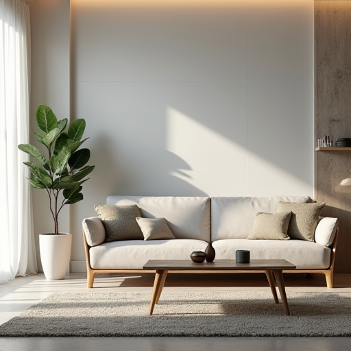 Modern bir oturma odası, hava temizleyici ile.