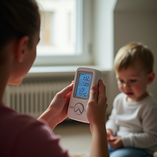 Bir ebeveyn, bir odadaki nem seviyelerini bir higrometrenin yardımıyla kontrol ediyor.