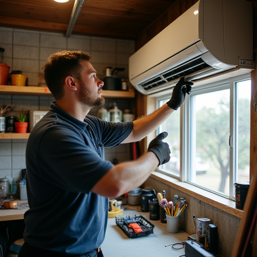 Teknisyen, klima filtrelerini temizliyor.