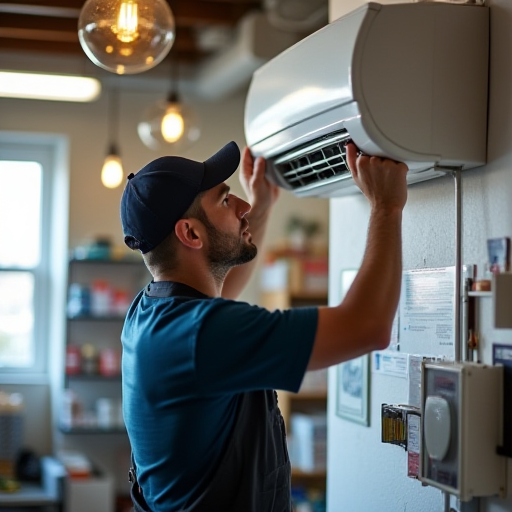 HVAC teknisyeni, klima ünitesi montajı yapıyor.