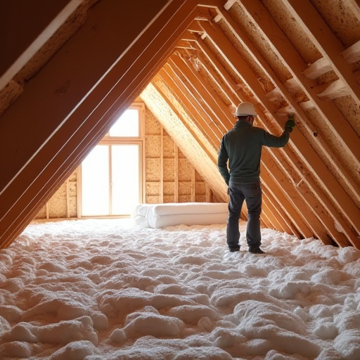 Çatı katında yapılan yalıtım çalışmaları.