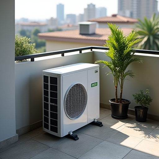 Bakımı iyi yapılmış, uygun boşluklara sahip bir dış ünite.