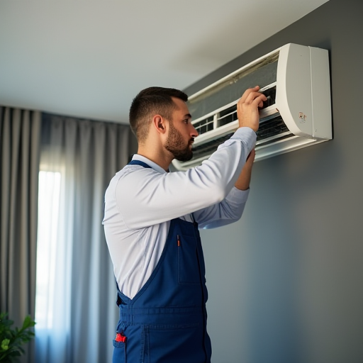 Pendik'te, bir teknik personelin merkezi klima sisteminin bakımını yaptığı.