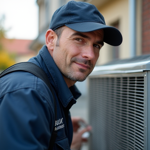 Bulat İklimlendirme'den profesyonel bir HVAC teknisyeni, bir klima ünitesinin bakımını yapıyor.