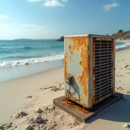 Görünür şekilde korozyona uğramış klima ünitesi.