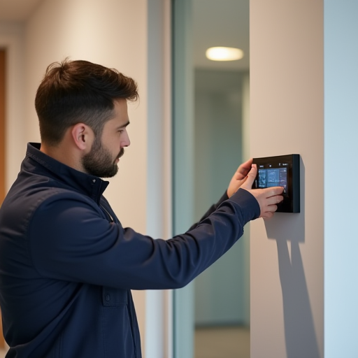 Bulat İklimlendirme'den bir teknisyen, akıllı bir termostatı kurulum aşamasında.