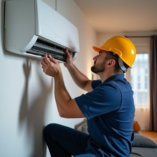 Bulat İklimlendirme'den bir teknisyen, klima bakımını gerçekleştiriyor.