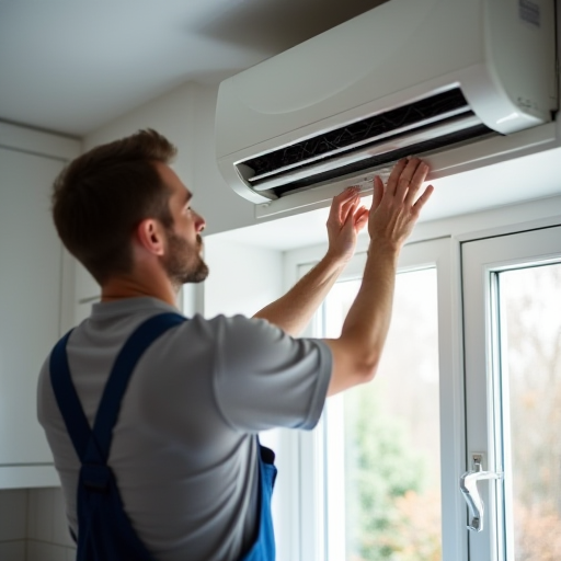 Profesyonel bir teknisyen, bir klima filtresini temizliyor.