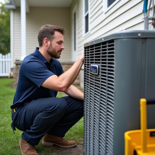 Gürültülü bir klima ünitesini kontrol eden bir teknisyen.