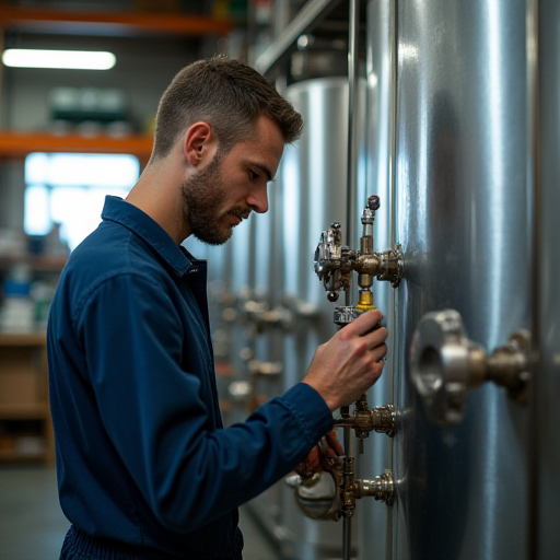 Teknisyen, kazan genleşme tankını kontrol ediyor.