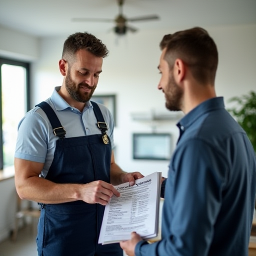 HVAC teknisyeni, bir müşteriye BTU hesaplamaları hakkında danışmanlık yapıyor.