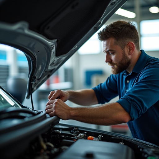 Bir teknisyen, bir otomobilin klima sistemindeki soğutucu gazı yeniden dolduruyor.