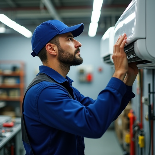 HVAC teknisyeni, bir klima ünitesini kontrol ediyor.