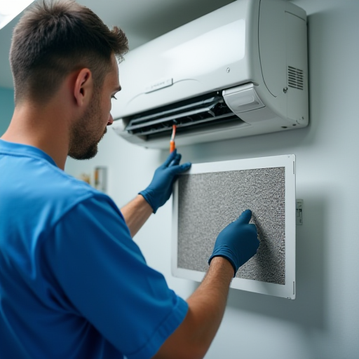 Bir teknisyen, bir hastanenin ısıtma, havalandırma ve klima (HVAC) sisteminin bakımını yapıyor.