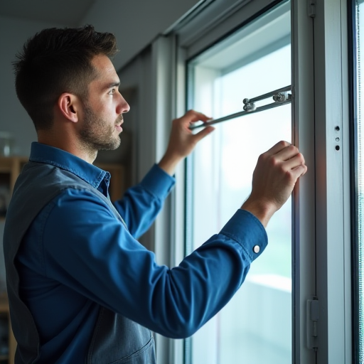 Bir teknisyen, bir hava perdesini yeniden monte ediyor.