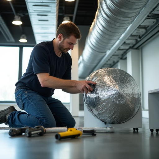 HVAC teknisyeni, bir ticari alanda havalandırma kanallarını montajlıyor.