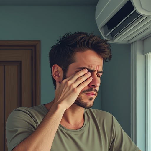 Alerjisi olan bir kişi, bakımı yapılmamış bir klima ortamında.