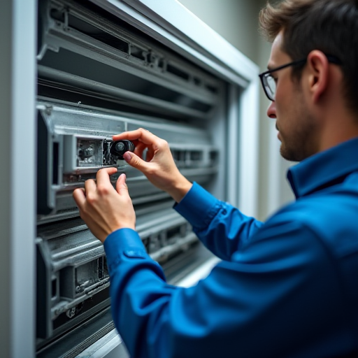 Bir teknisyen, bir hava perdesinin iç parçalarını inceliyor.