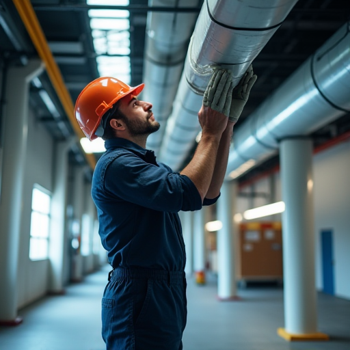 Bakım teknisyeni, havalandırma kanallarını kontrol ediyor.