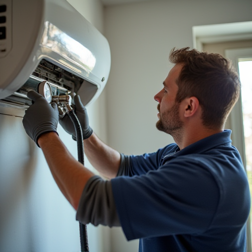 Teknisyen, soğutucu gazı yeniden dolduruyor.
