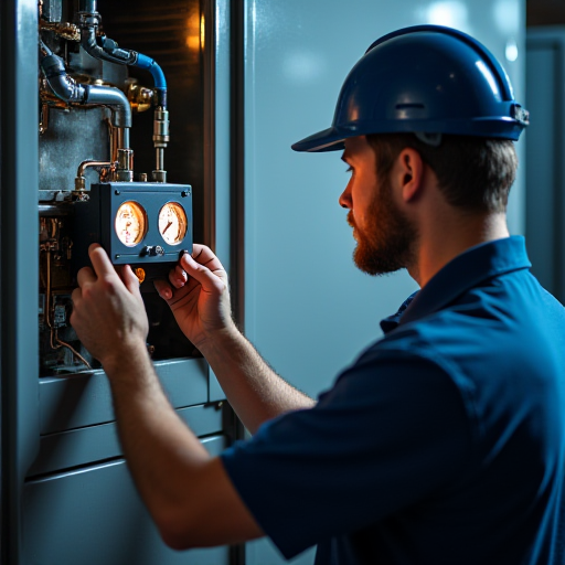 Bir teknisyen, bir klima ünitesindeki soğutucu akışkan seviyelerini kontrol ediyor.