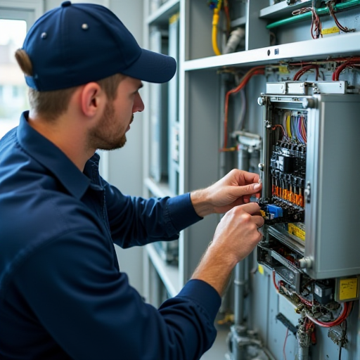 Teknisyen, elektrik bağlantılarını kontrol ediyor.