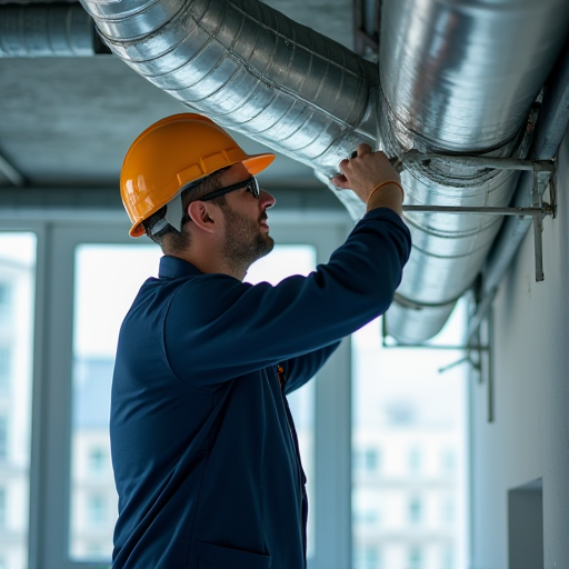 Bir teknisyen, VRF sisteminin kanallarını temizliyor ve kontrol ediyor.