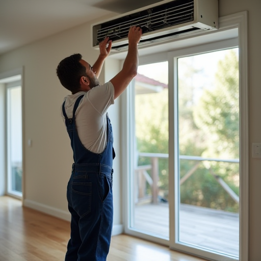 Profesyonel bir ısıtma, havalandırma ve klima (HVAC) teknisyeni çalışıyor.