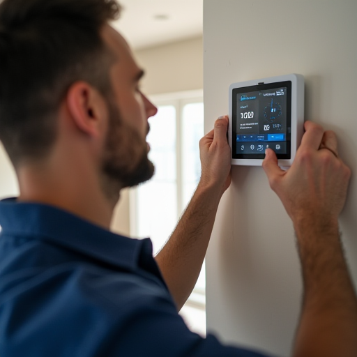 Bir teknisyen, bir klima cihazının termostatını kontrol ediyor.