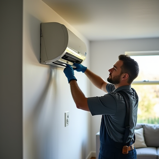 HVAC teknisyeni, bir klima ünitesini temizliyor.