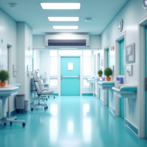 Klima ünitesi bulunan, temiz ve steril bir hastane odası.