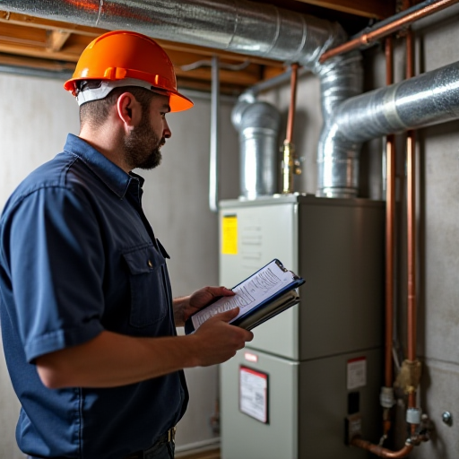 Bir teknisyen, doğal gazlı bir ısıtma sistemini kontrol ediyor.