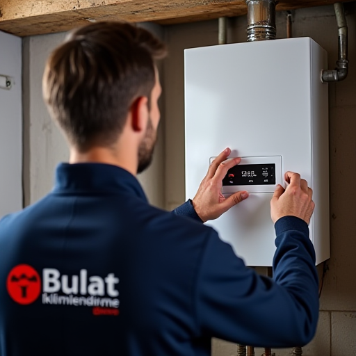 Bir profesyonel, bir hata kodu gösteren bir kombini sıfırlıyor.