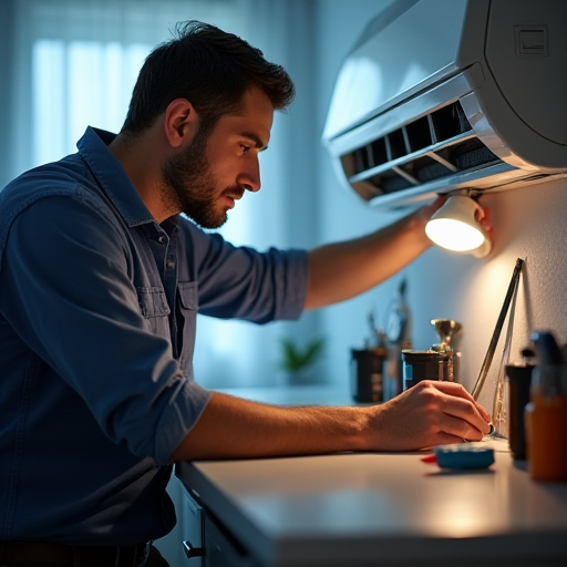 HVAC teknisyeni, bir klima ünitesini kontrol ediyor.
