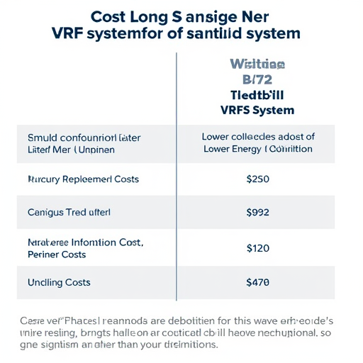 VRF sistemlerinin maliyet tasarruflarını gösteren bir karşılaştırma tablosu.
