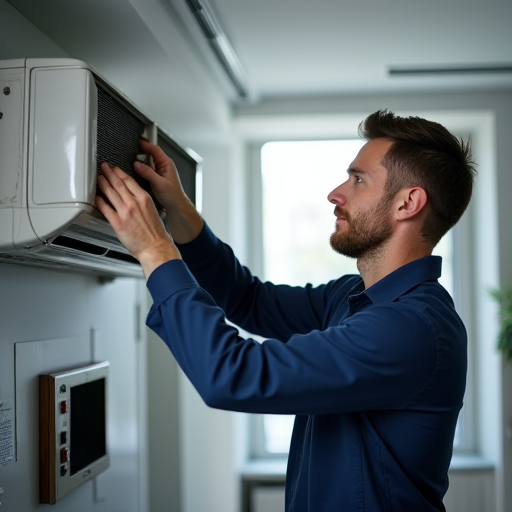 Bir teknisyen, bir hava filtresini değiştiriyor.