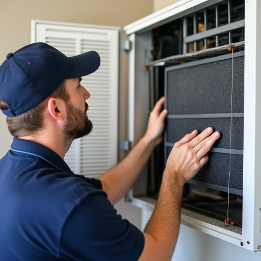 Teknisyen, filtreleri temizliyor ve değiştiriyor.