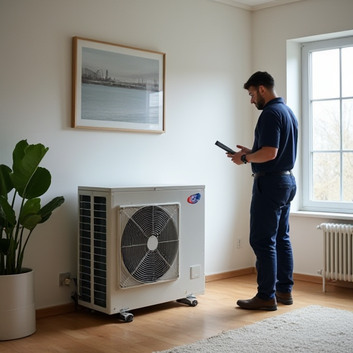 Oturma odasındaki modern ısıtma, ventilasyon ve klima sistemi.