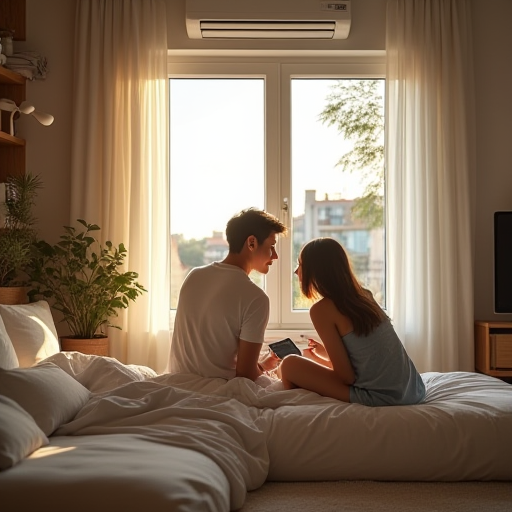 Aile, enerji verimli klima sistemleri sayesinde daha serin bir ev ortamının keyfini çıkarıyor.