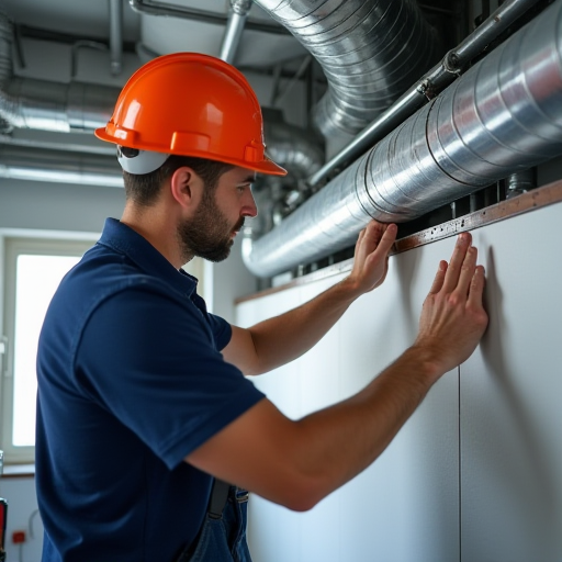 Profesyonel bir teknisyen, havalandırma sistemini kontrol ediyor.